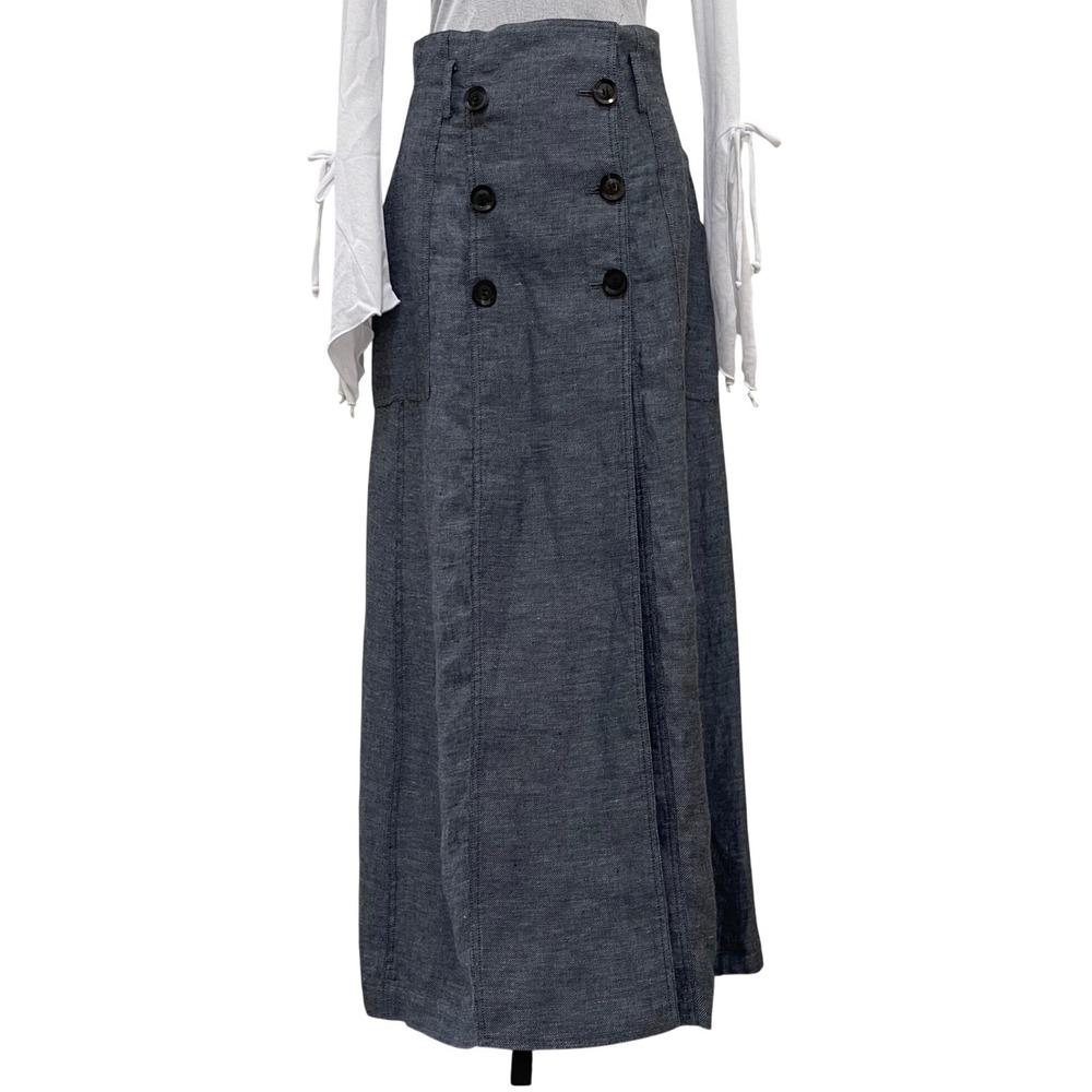 Marissa Webb Alexina Sailor Chambray Maxi Wrap Skirt Linen Sz 0 Made in New York
